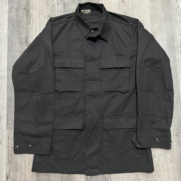 Vintage Black Combat Coat Shirt Jacket Small Long Military Army Utility USA - Picture 1 of 6
